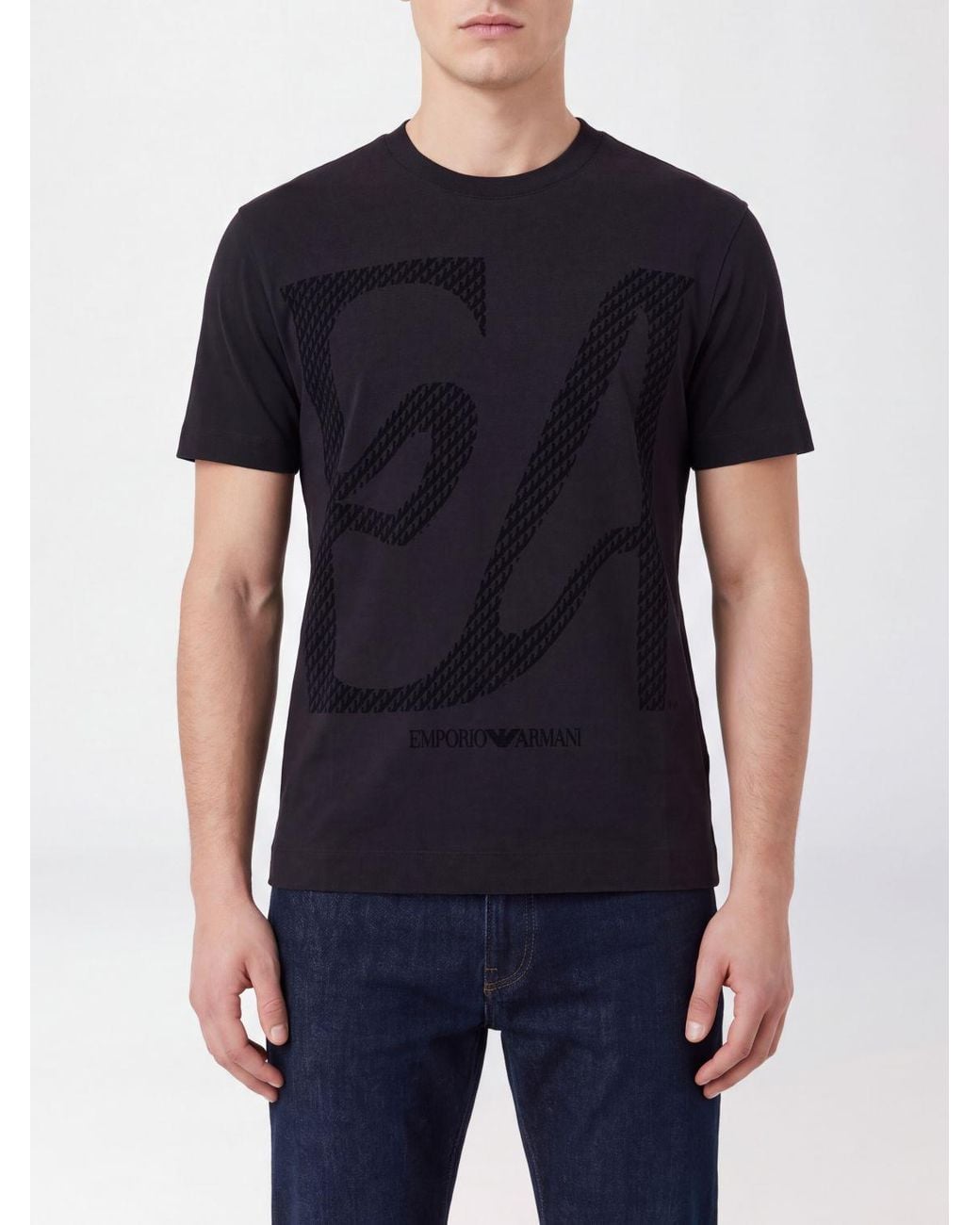 Emporio Armani Blue Lyocell Blend T-Shirt With Iconic Eagle Logo for men