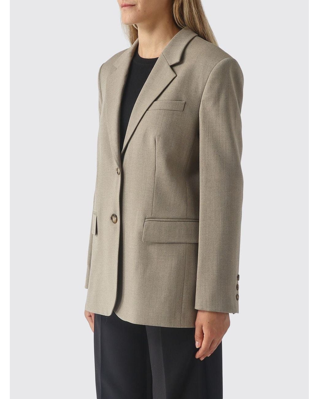 Twinset Natural Single-Breasted Cropped Satin Blazer With Lapel Collar And Flap Pockets