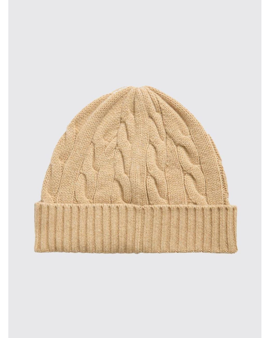 Polo Ralph Lauren Natural Wool And Cashmere Blend Beanie With Contrast Pony Logo for men