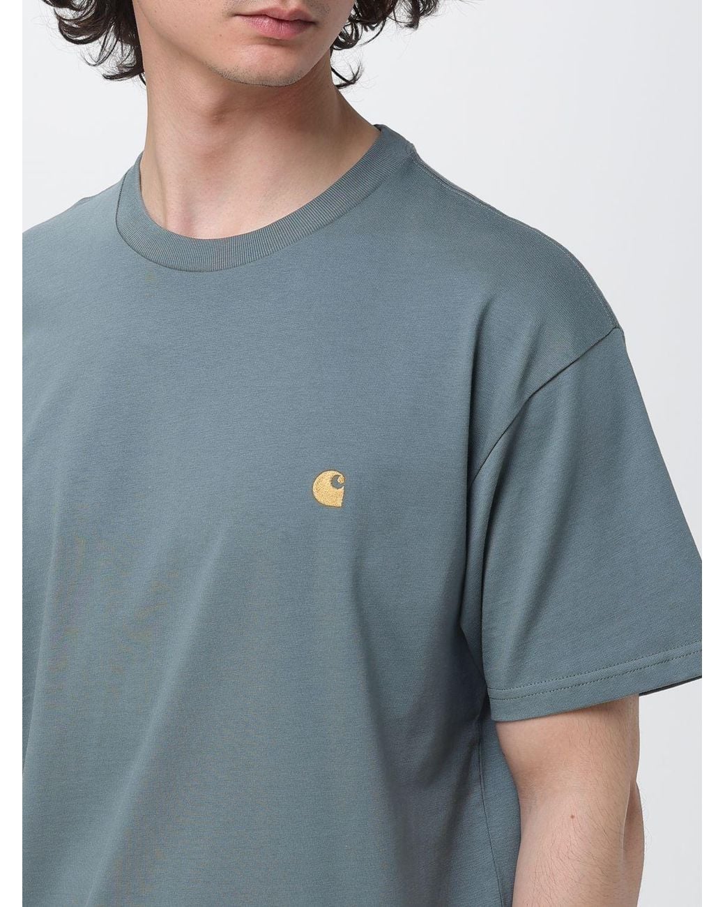 Carhartt Blue Cotton T-Shirt With Embroidered Logo for men