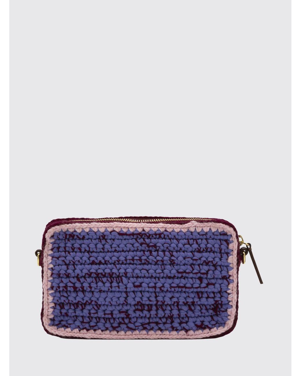 Marni Blue Small Crochet Wool Shoulder Bag With Adjustable Strap