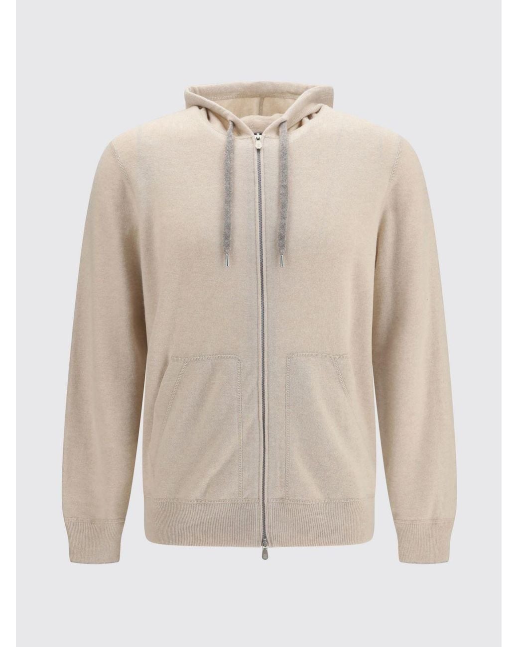 Brunello Cucinelli Natural Pure Cashmere Zip-Up Hoodie for men