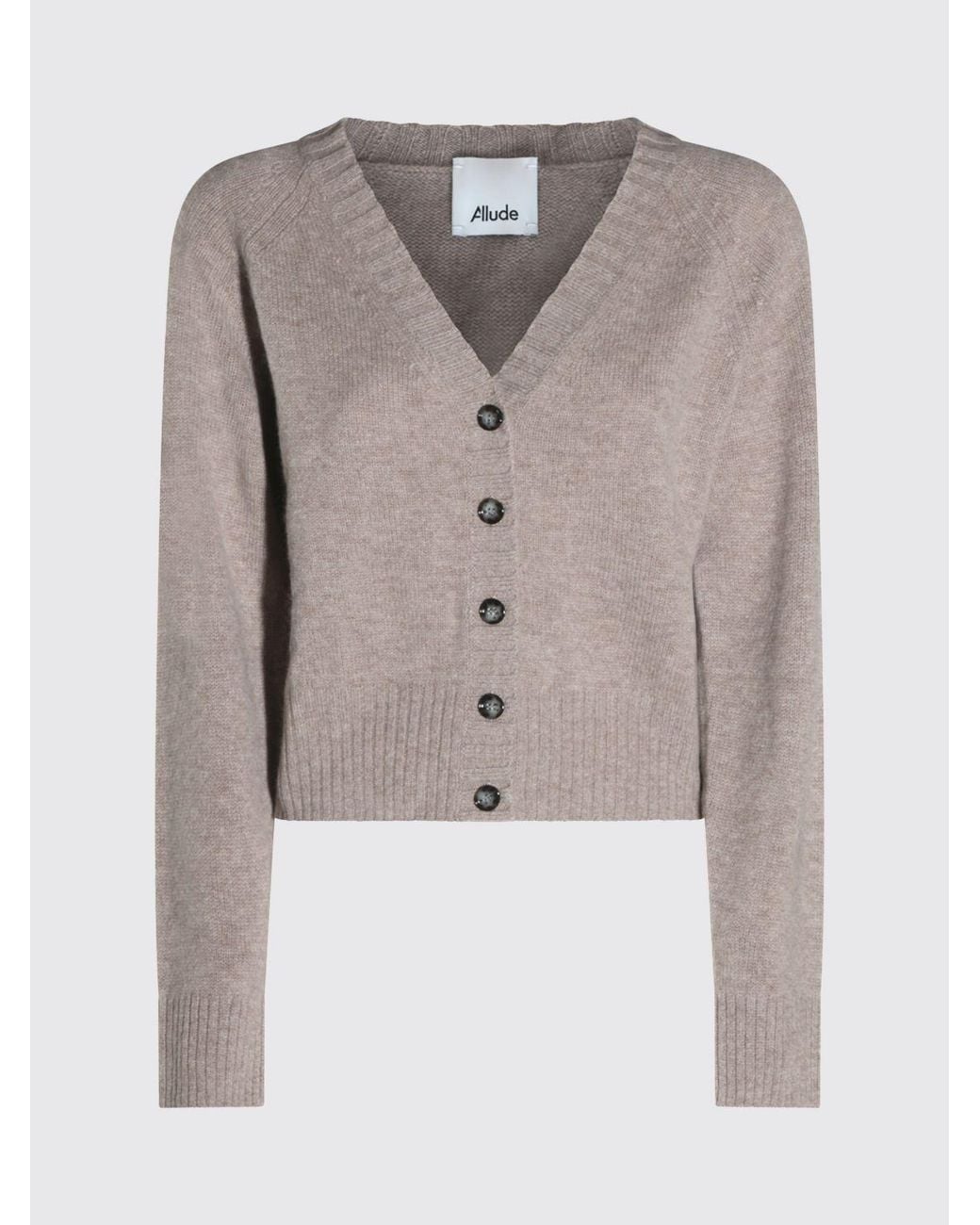 Allude Natural V-Neck Cashmere Cardigan With Button Closure