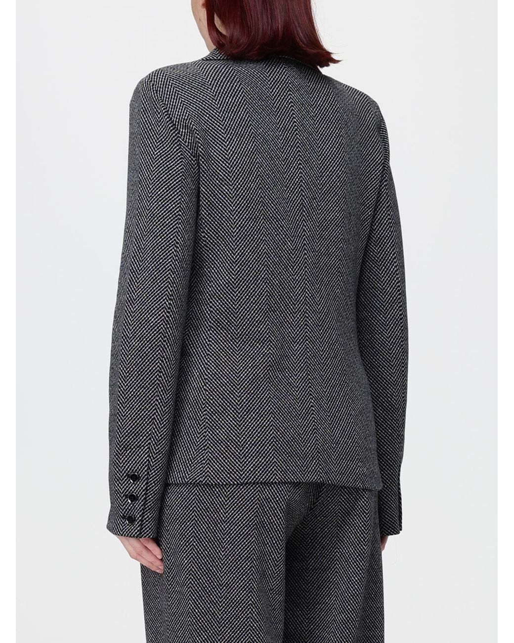 Emporio Armani Gray Single-Breasted Short Chevron Cotton-Blend Blazer