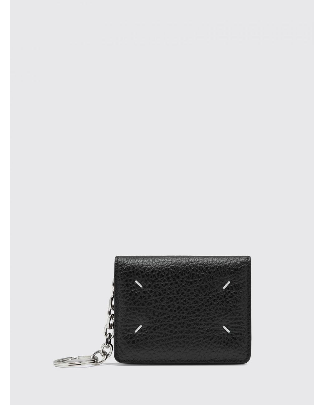 Maison Margiela Black Grained Leather Bifold Card Holder With Four Stitches for men