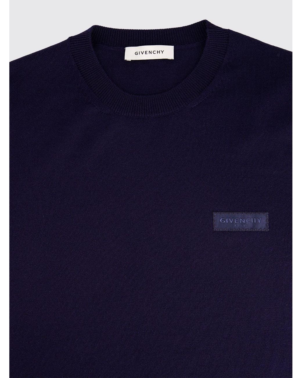 Givenchy Blue Crewneck Pure Wool Jumper With Tonal Logo for men