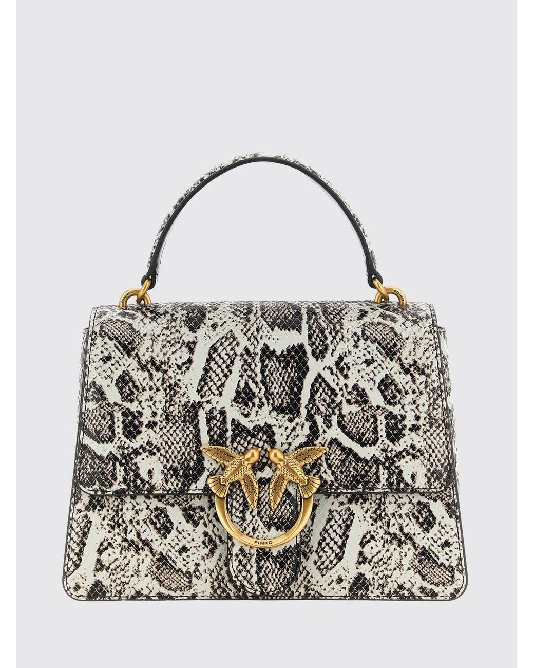 Pinko White Love Bag Python-Print Leather Handbag With Love Birds Logo