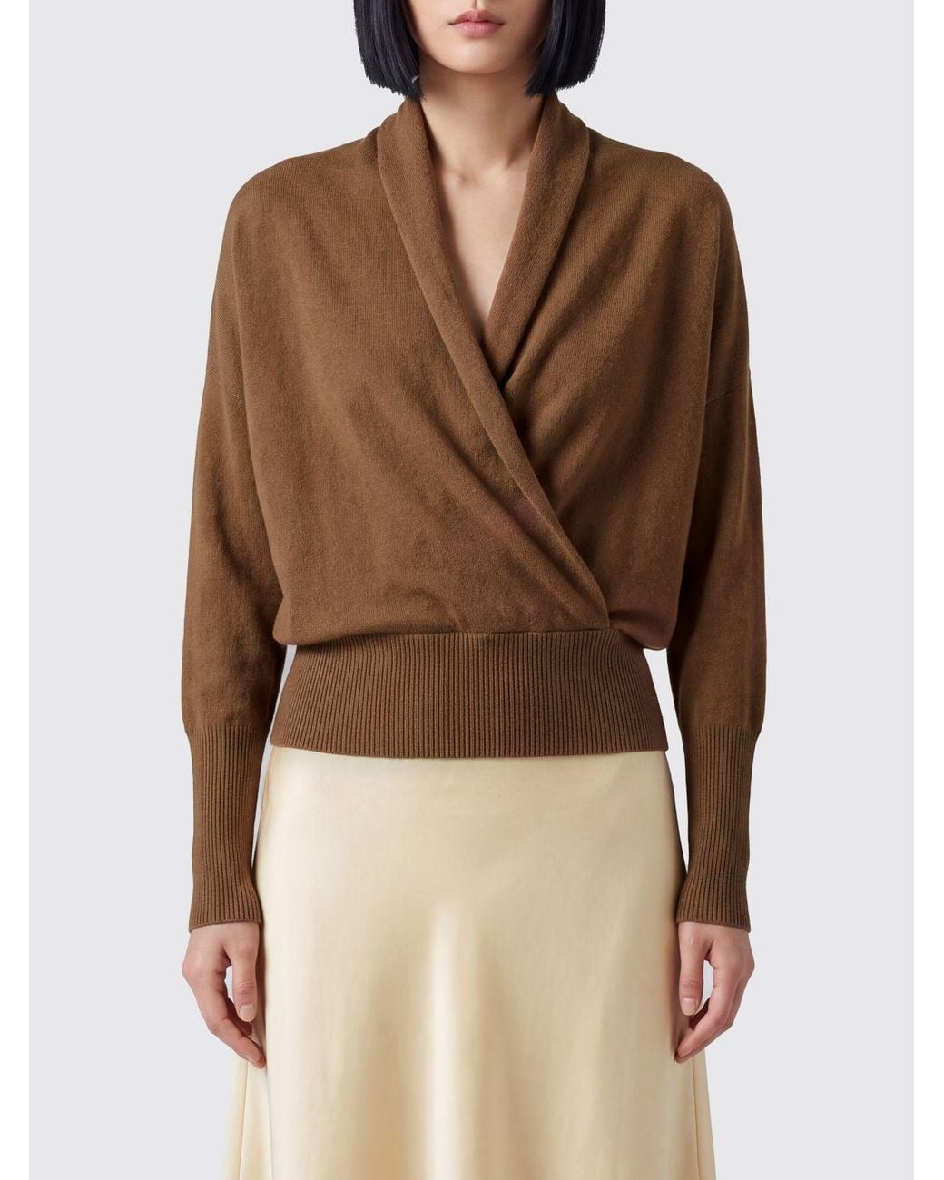 7 For All Mankind Brown Draped V-Neck Jumper
