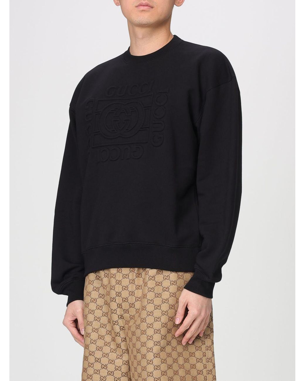 Sudadera De Cuello Redondo De Algodón Gucci de hombre de color Black