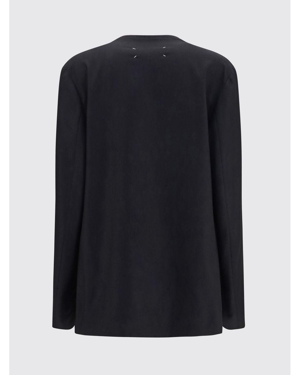 Maison Margiela Blue Cropped Open-Front Wool Blazer With Iconic Stitch