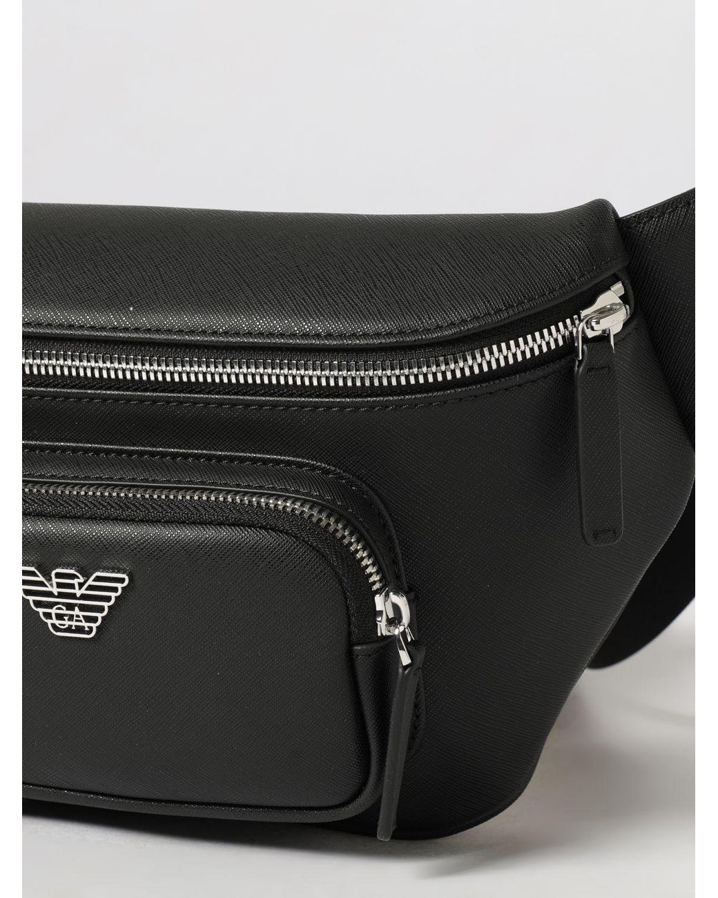 Emporio Armani Black Calfskin Leather Belt Bag With Eagle Logo for men