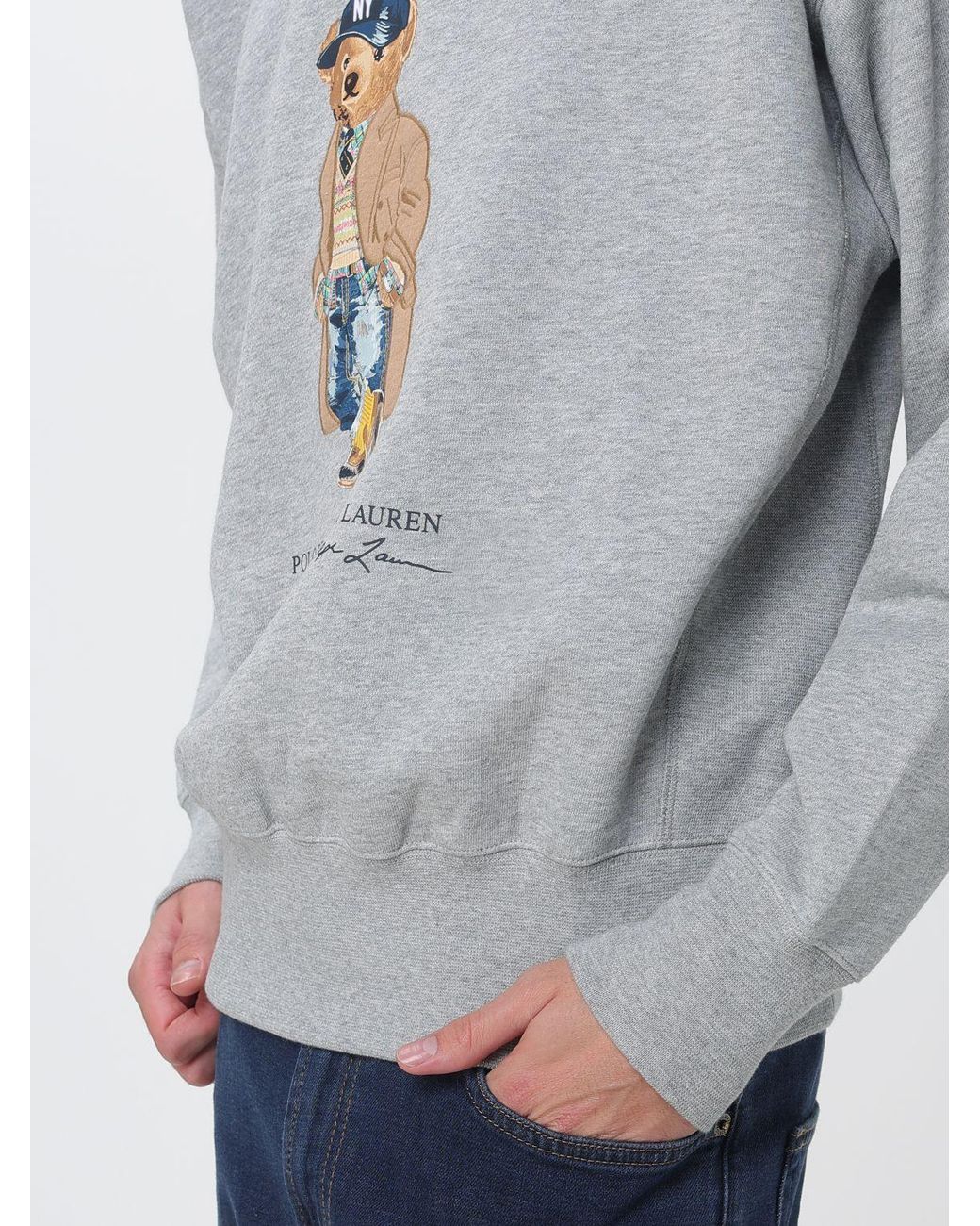 Polo Ralph Lauren Gray Relaxed Fit Teddy Bear Print Cotton-Blend Sweatshirt for men