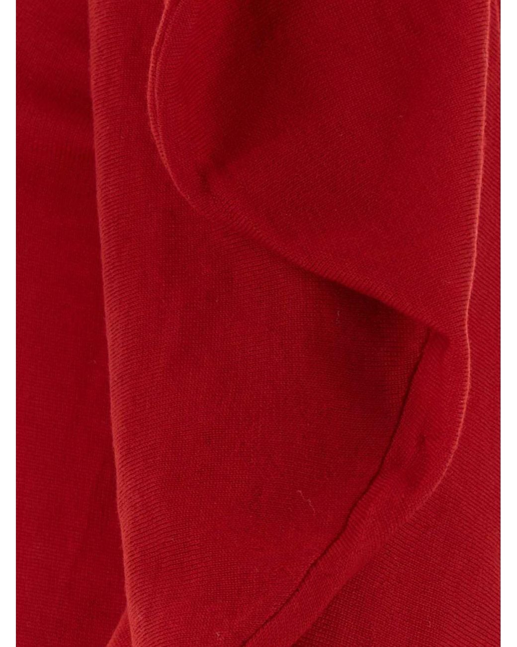 Blumarine Red Wool Turtleneck Jumper With Flower Appliqué And Puff Shoulders