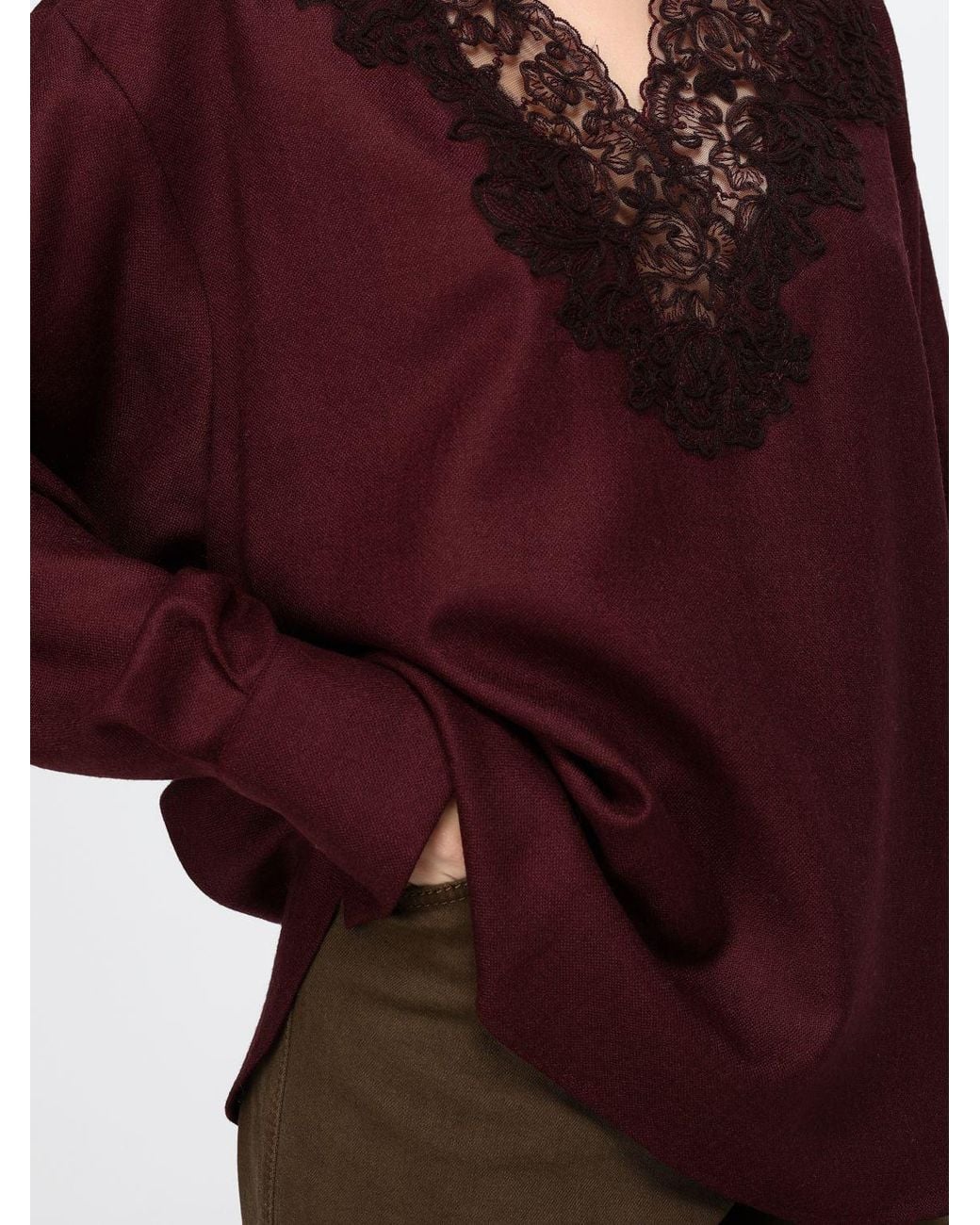 Ermanno Scervino Wool Knit Top With V-Neck And Embroidered Lace Inserts