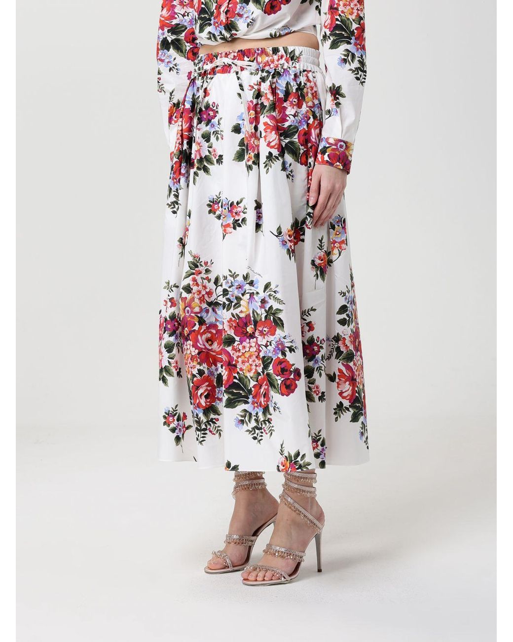 Dolce & Gabbana White Dolce &Amp Gabbana Printed Poplin Midi Skirt