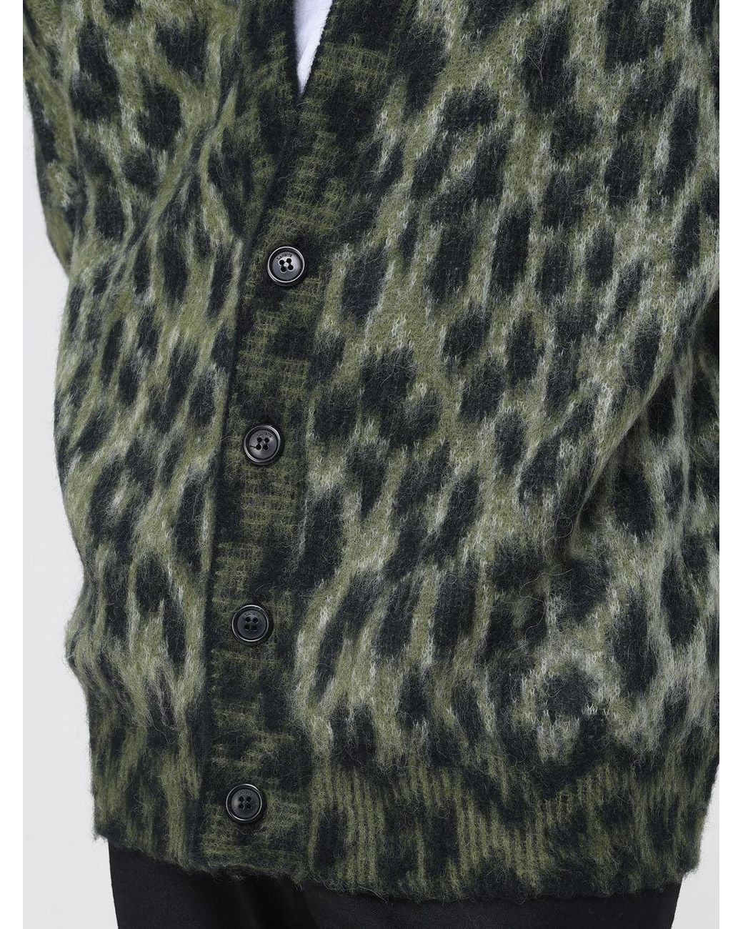 Laneus Green Animal Print V-Neck Cardigan for men