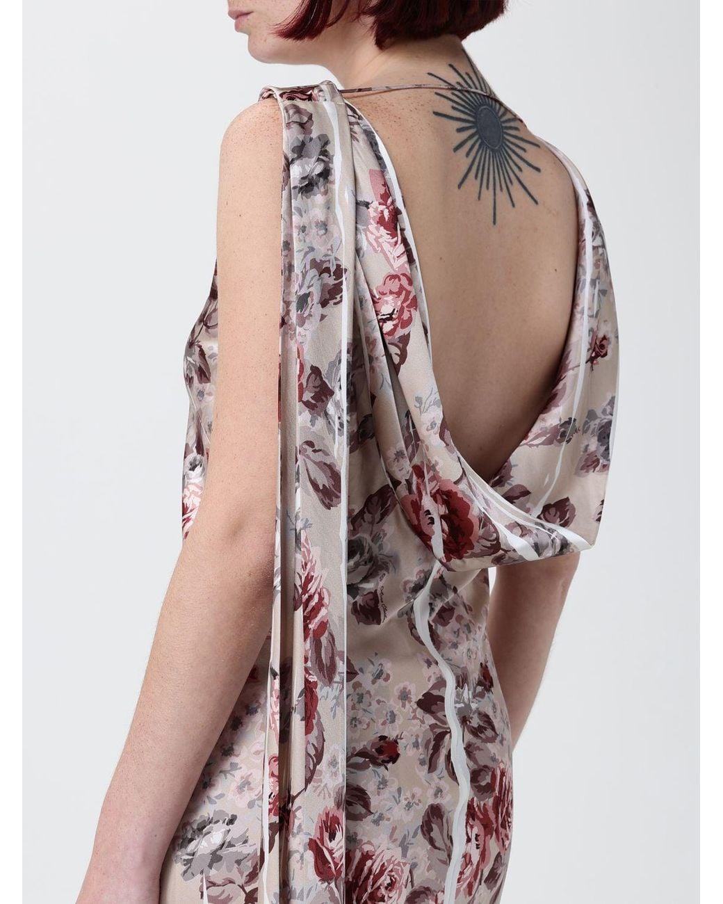 Acne Pink Floral Print Off-The-Shoulder Midi Sheath Dress