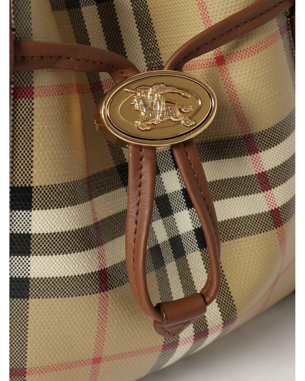 Burberry Natural Mini Vintage Check Canvas Bucket Bag With Ekd Logo