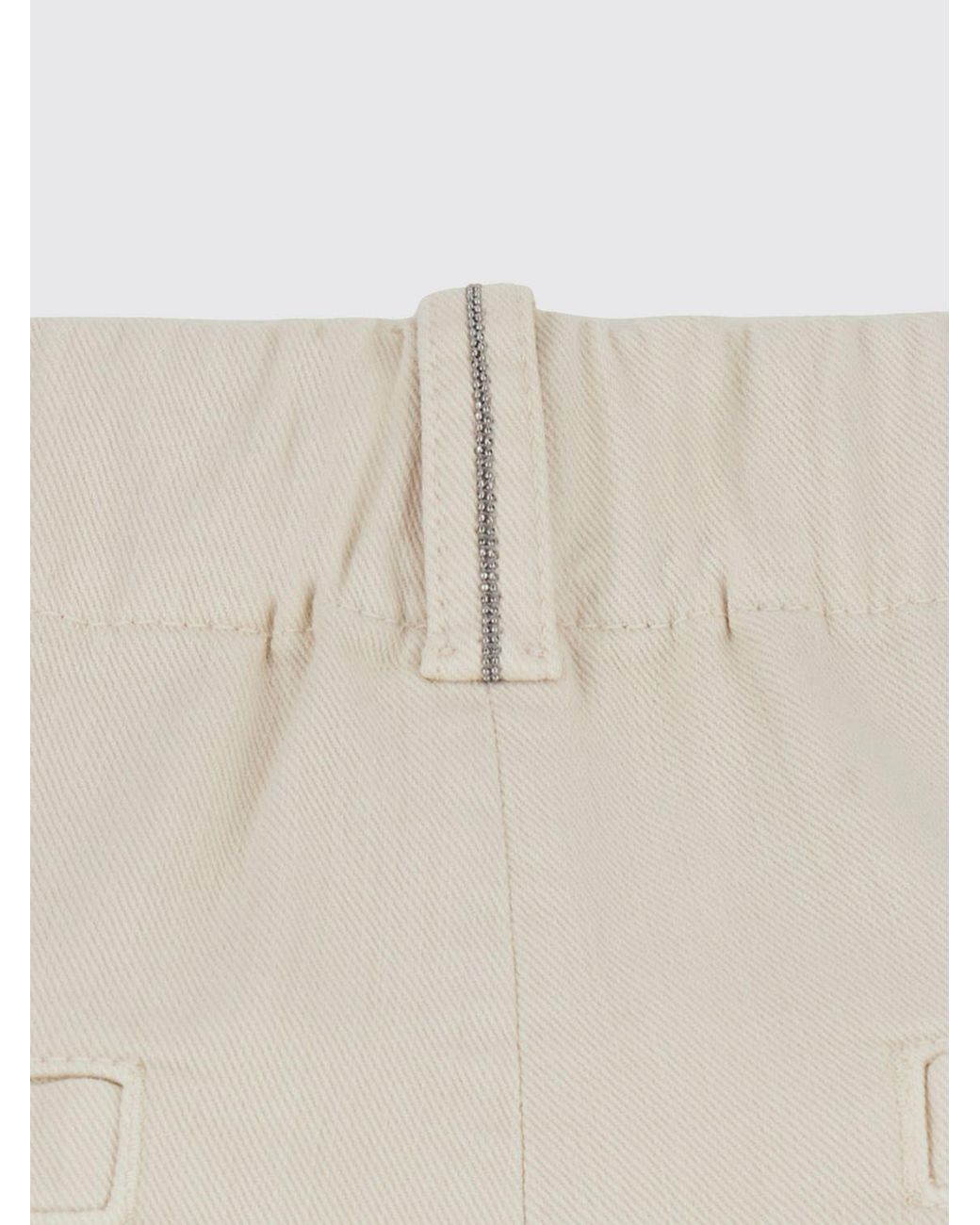 Brunello Cucinelli Natural High-Waisted Stretch Cotton Palazzo Trousers With Monili
