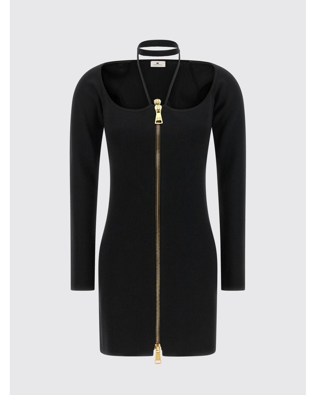 Elisabetta Franchi Black Long-Sleeve Jersey Mini Sheath Dress