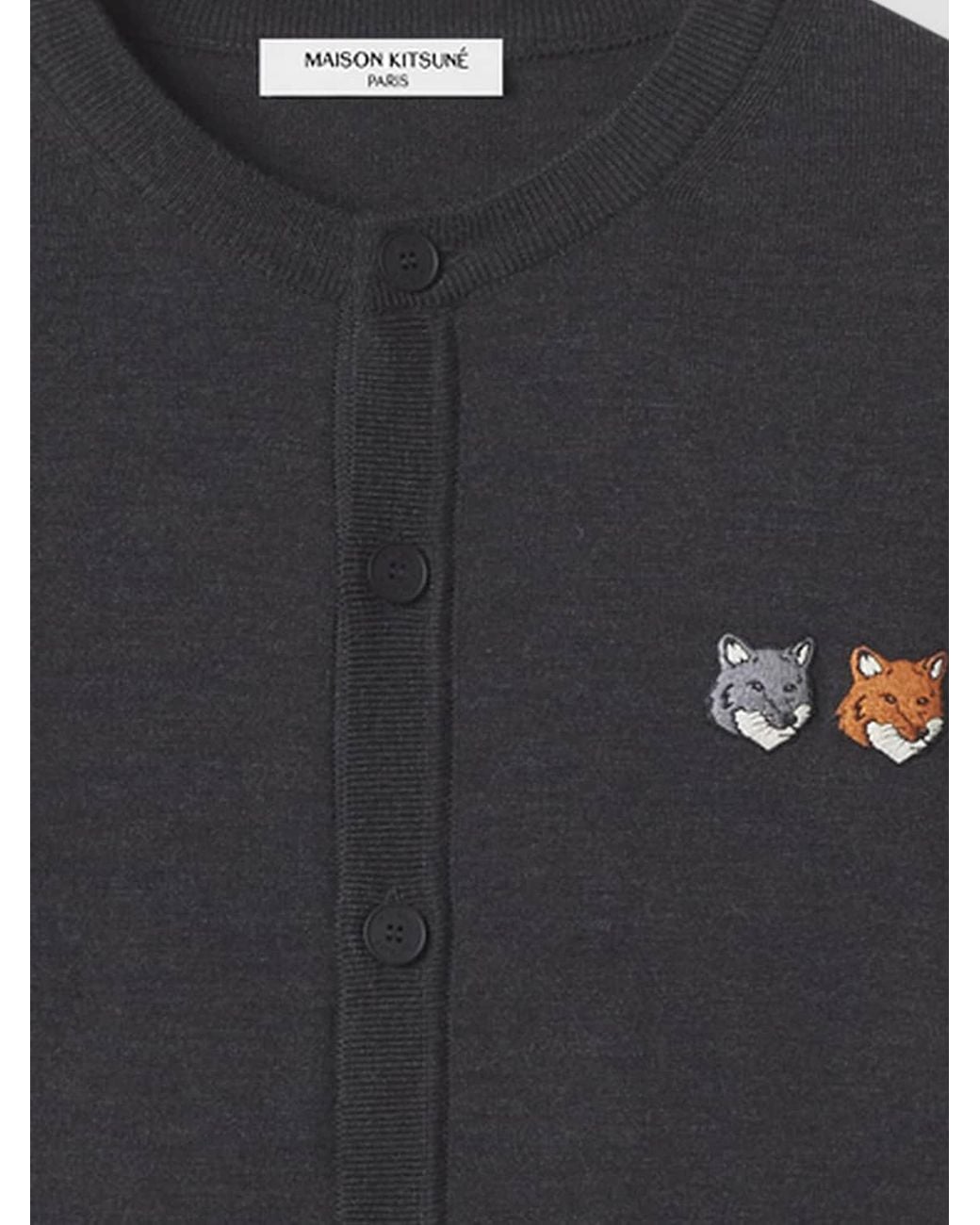 Maison Kitsuné Blue Maison Kitsun&Eacute Pure Wool Crewneck Cardigan With Chillax Fox Logo Patch for men