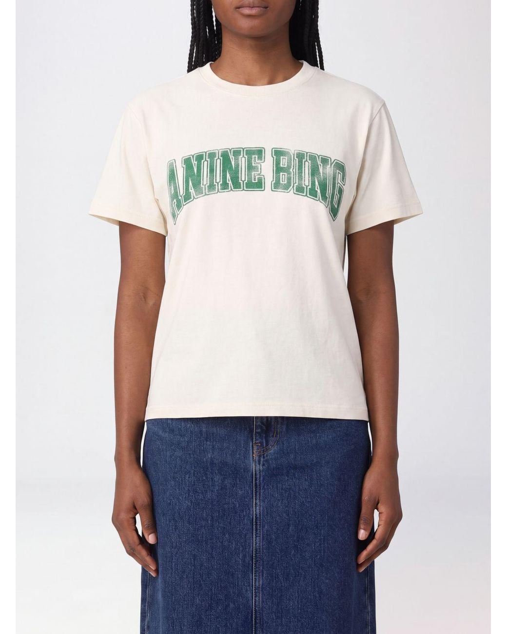 Anine Bing White Cotton Crewneck T-Shirt With Contrasting Logo And Short Sleeves
