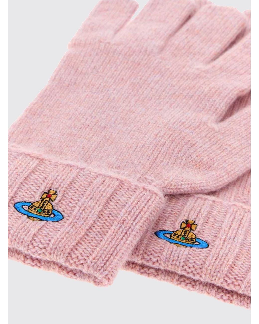 Vivienne Westwood Pink Pure Cashmere Gloves With Embroidered Orb Logo