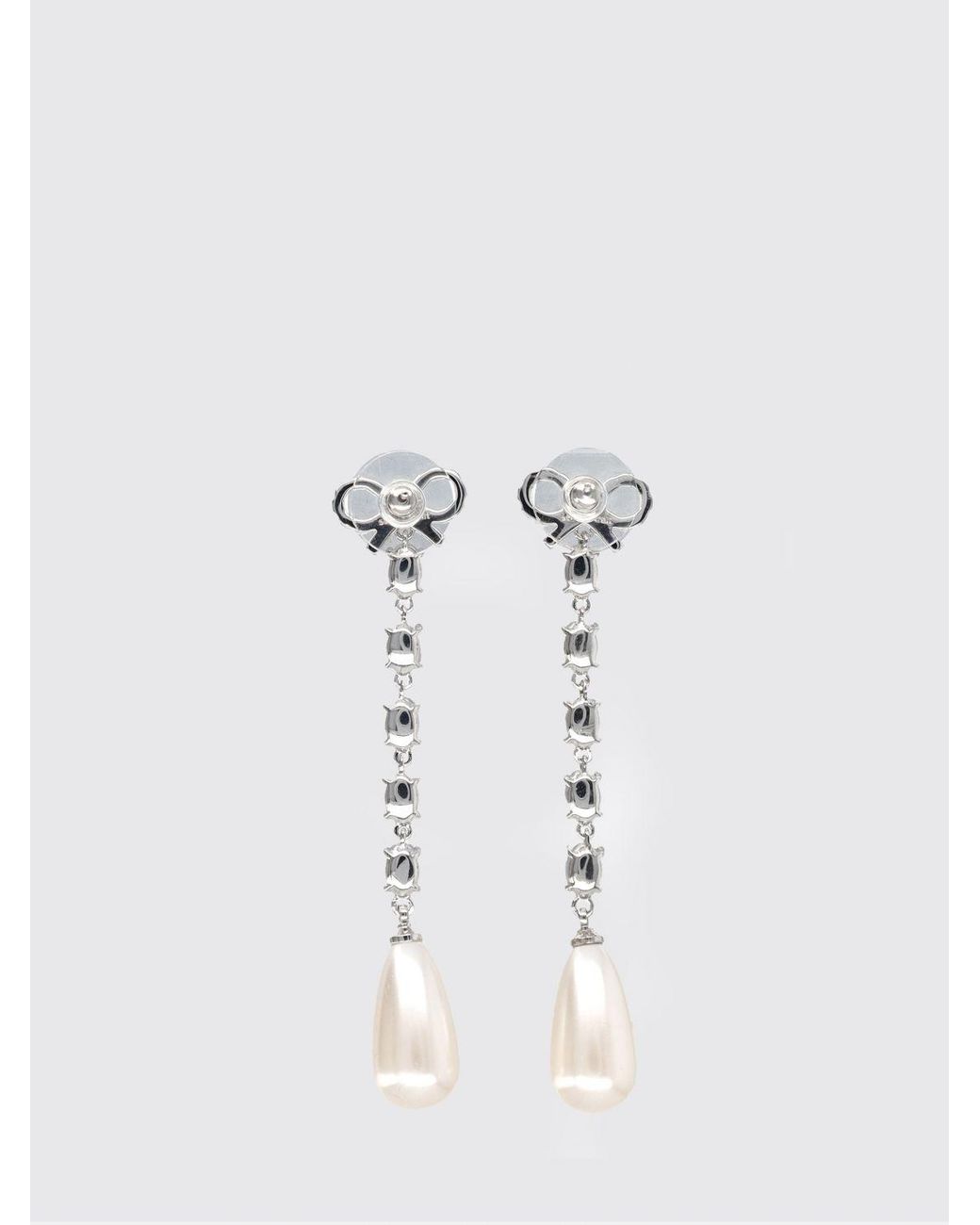 Self-Portrait White Brass Earrings With Rhinestones And Synthetic Pearls