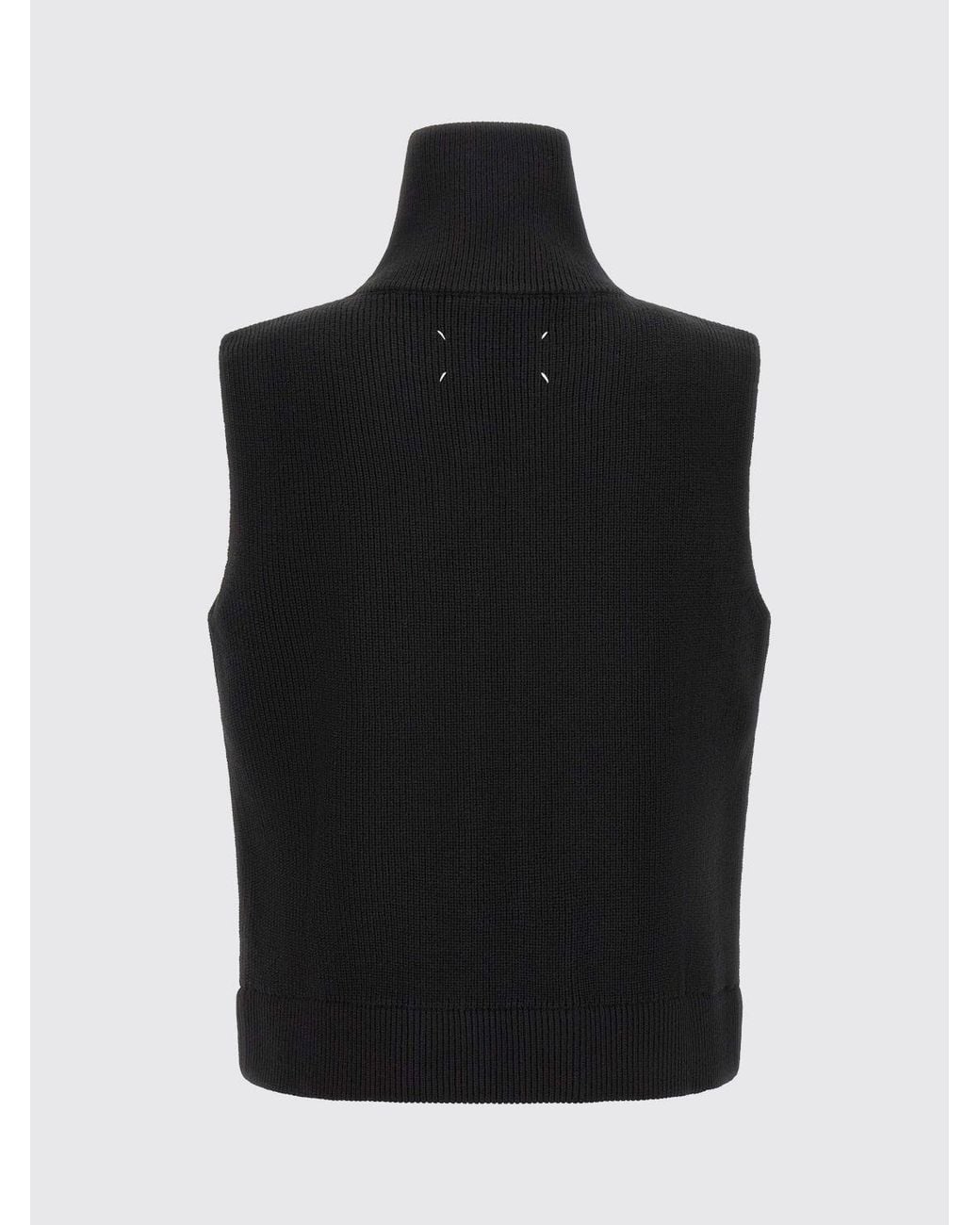 Maison Margiela Blue Wool And Cotton Knitted Waistcoat With A Turtleneck And Zip for men