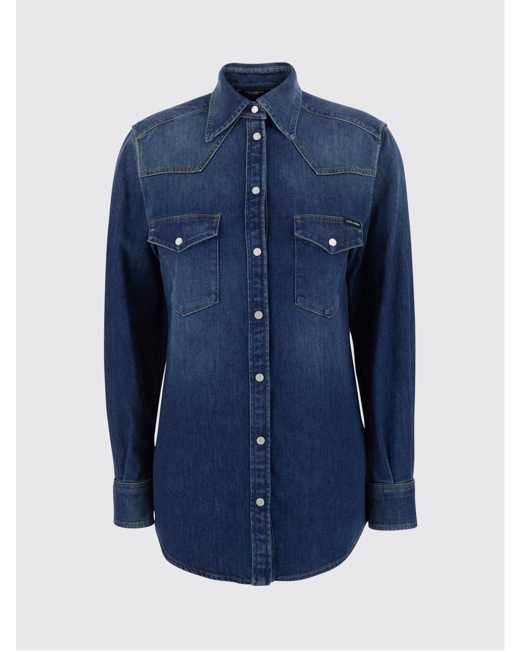 Dolce & Gabbana Blue Dolce &Amp Gabbana Cotton Denim Shirt With Flap Patch Pockets