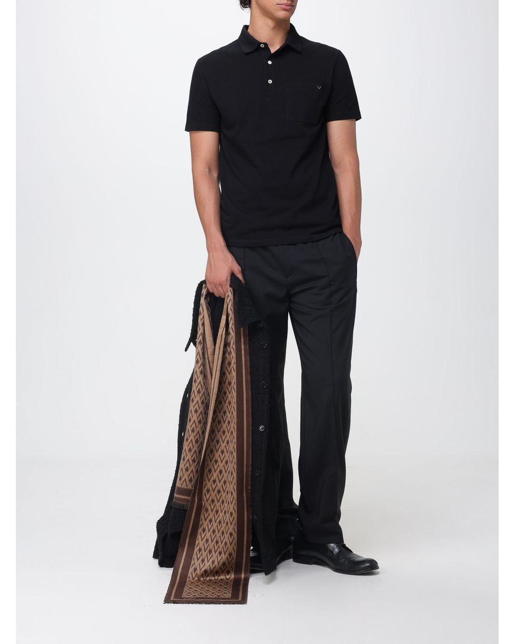 Valentino Garavani Black Cotton Polo Shirt With Vlogo Signature And Patch Pocket for men