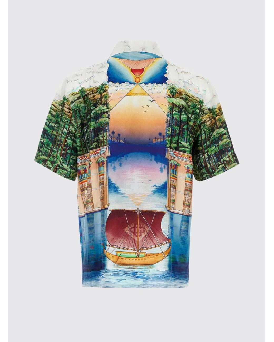 Casablanca Green Short-Sleeved Graphic Print Silk Shirt With Cuban Collar for men