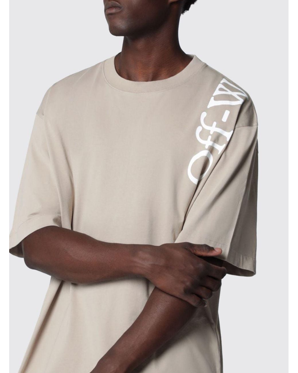 Off-White c/o Virgil Abloh Natural Contrast Logo Cotton T-Shirt With Dropped Shoulders for men