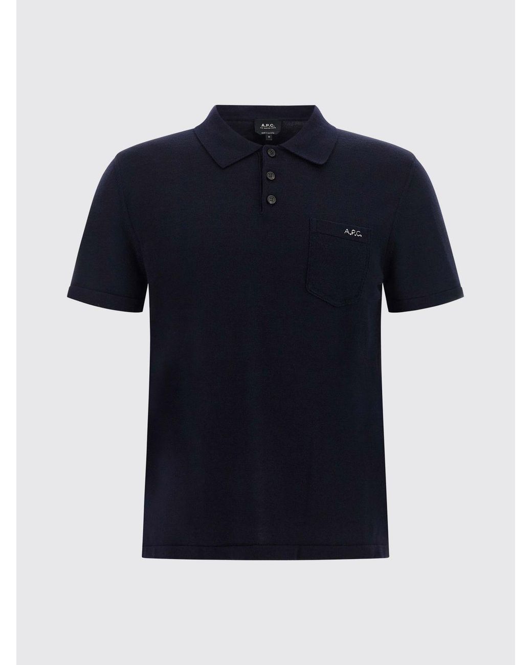A.P.C. Blue Pure Virgin Wool Short-Sleeved Polo Shirt With Patch Pocket for men