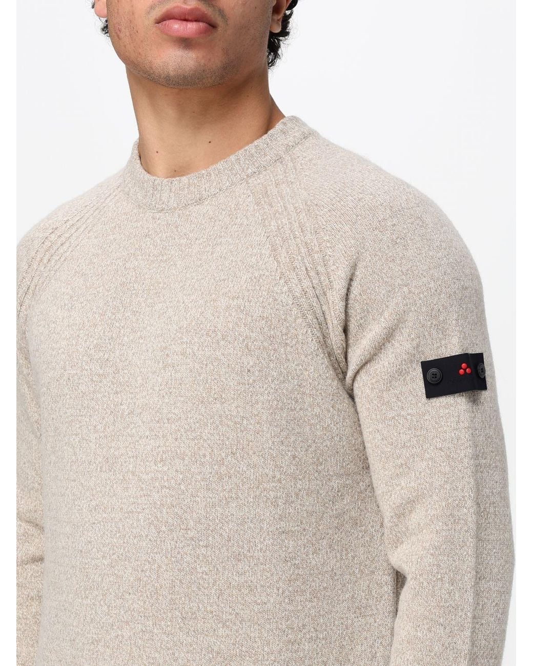 Peuterey Natural Crewneck Pure Wool Jumper With Applied Logo for men