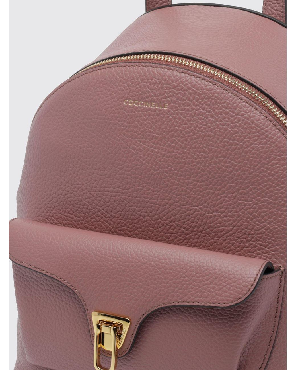 Coccinelle Pink Beat Generation Small Leather Backpack With Front Pocket
