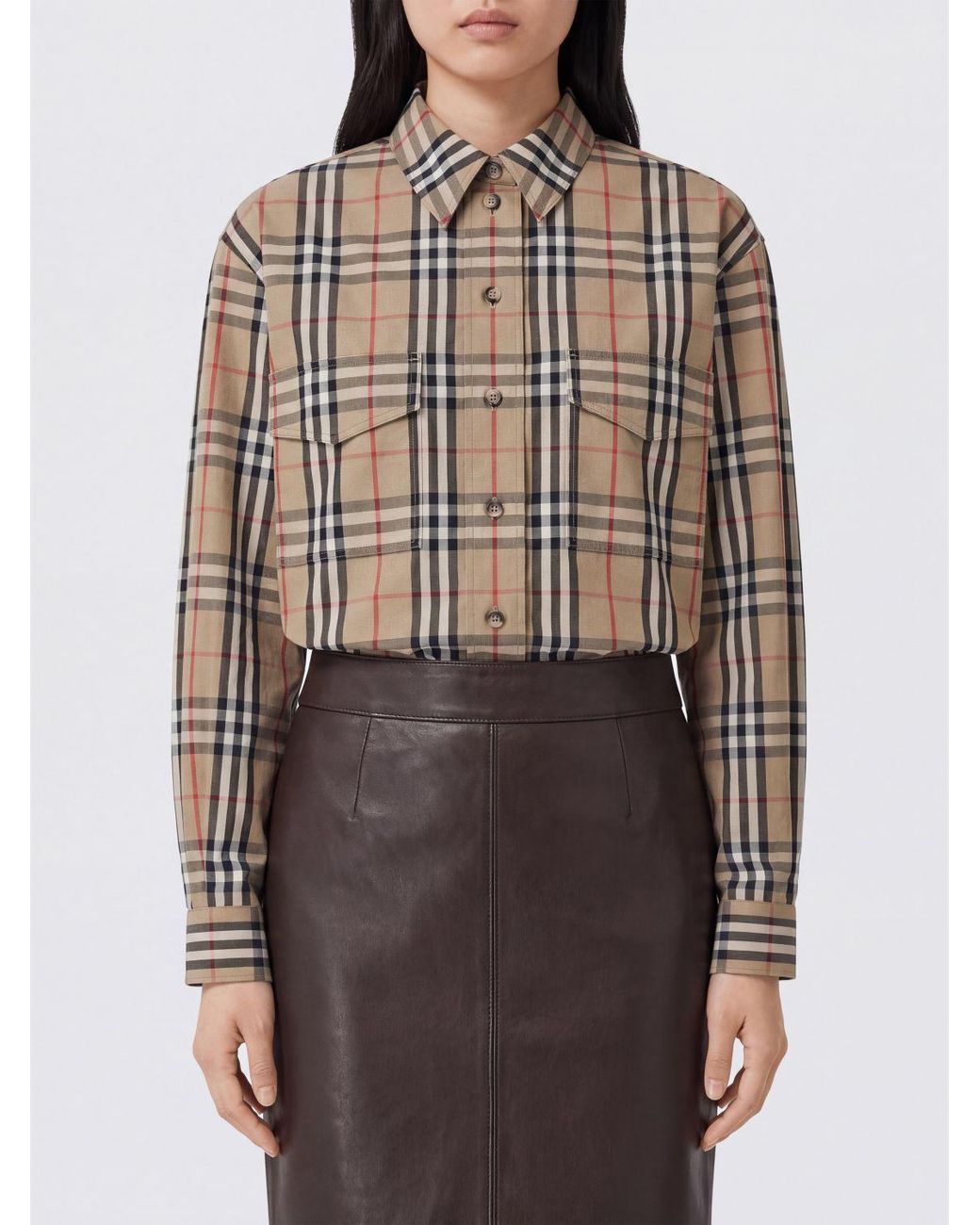 Burberry Gray Vintage Check Cotton Shirt With Concealed Buttoning