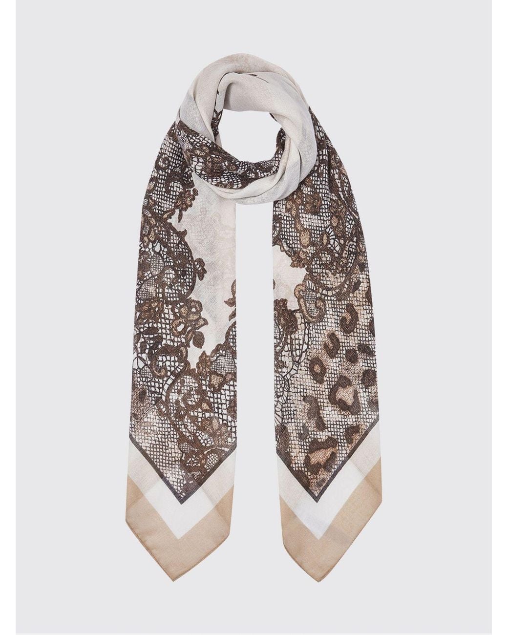 Liu Jo Gray Square Polyester Scarf With Floral Print And Logo