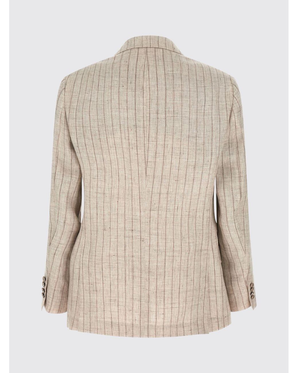 Brunello Cucinelli Natural Striped Double-Breasted Linen Blazer With Peak Lapels for men