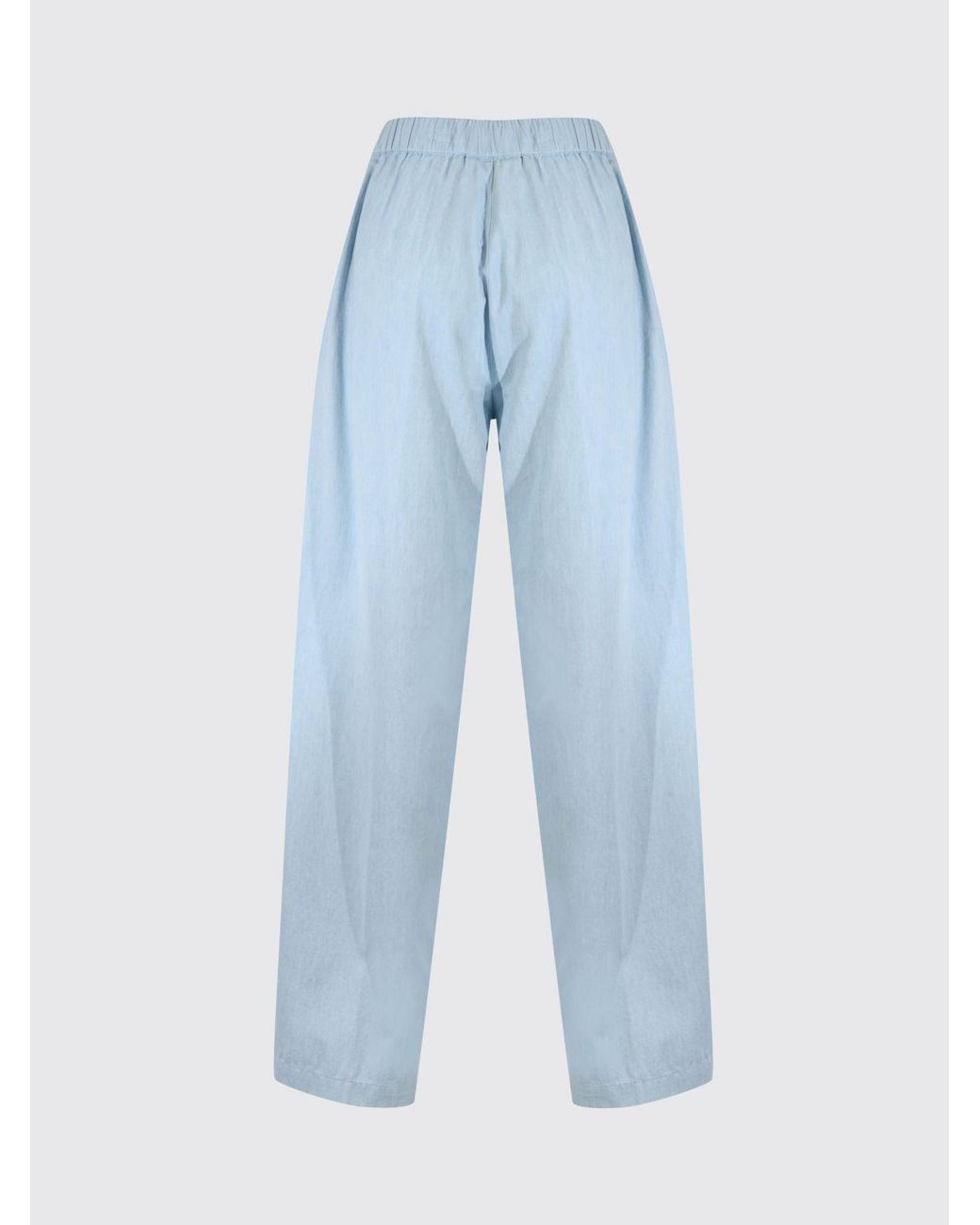 Semicouture Blue Jhonny Embroidered Cotton Palazzo Trousers