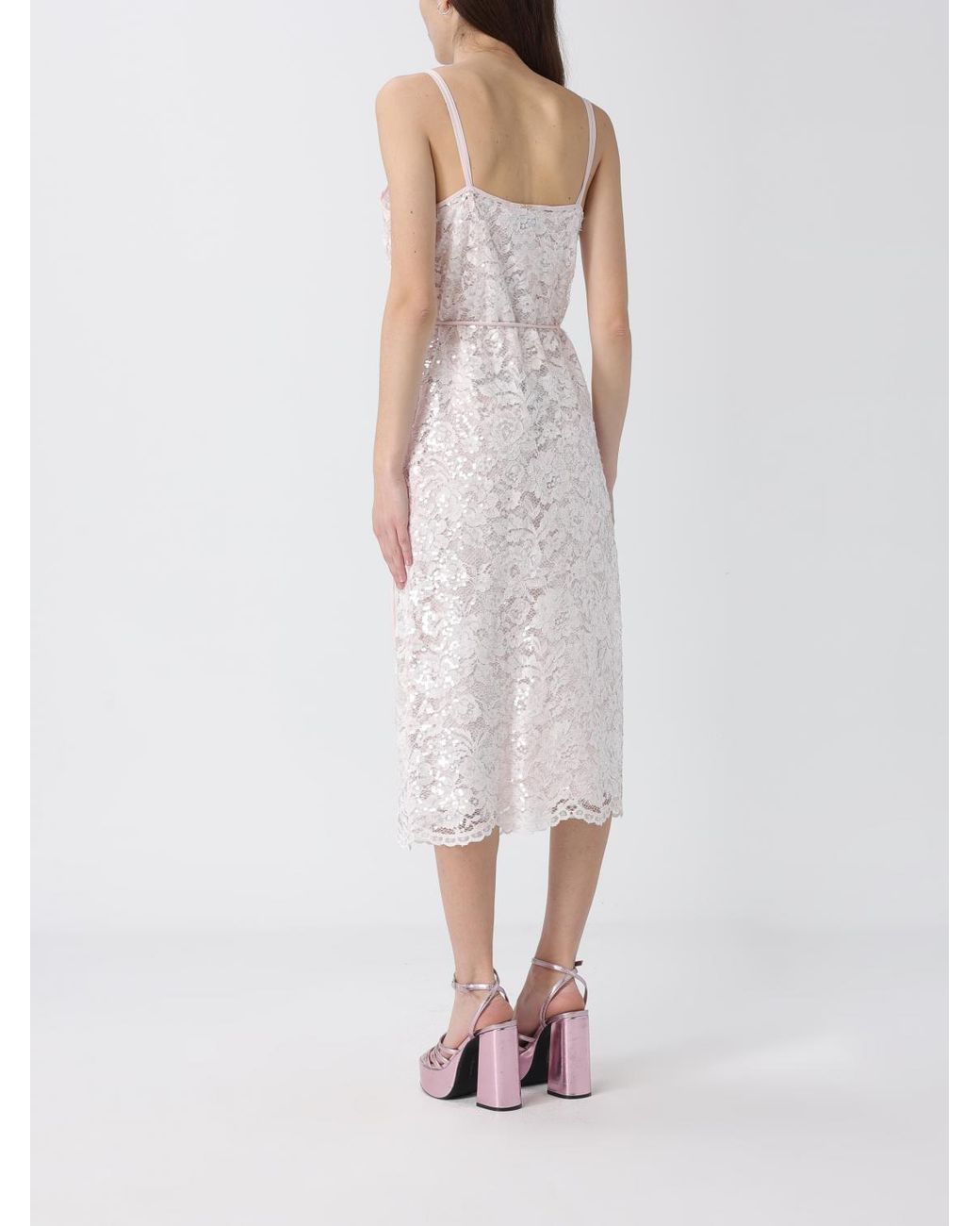 Twinset White Lace Midi Dress With Sequins