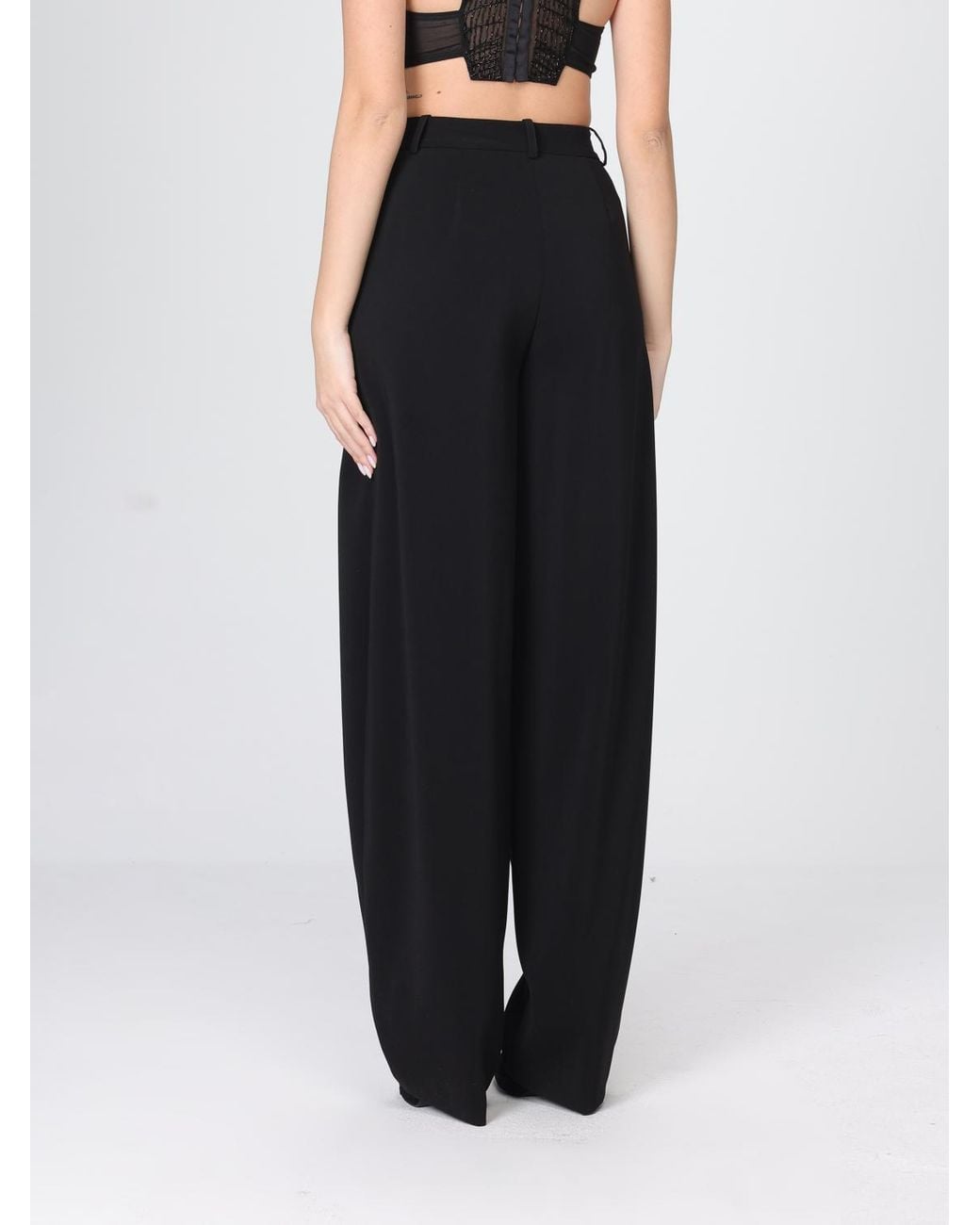 Elisabetta Franchi Black Wide Leg Crêpe Trousers