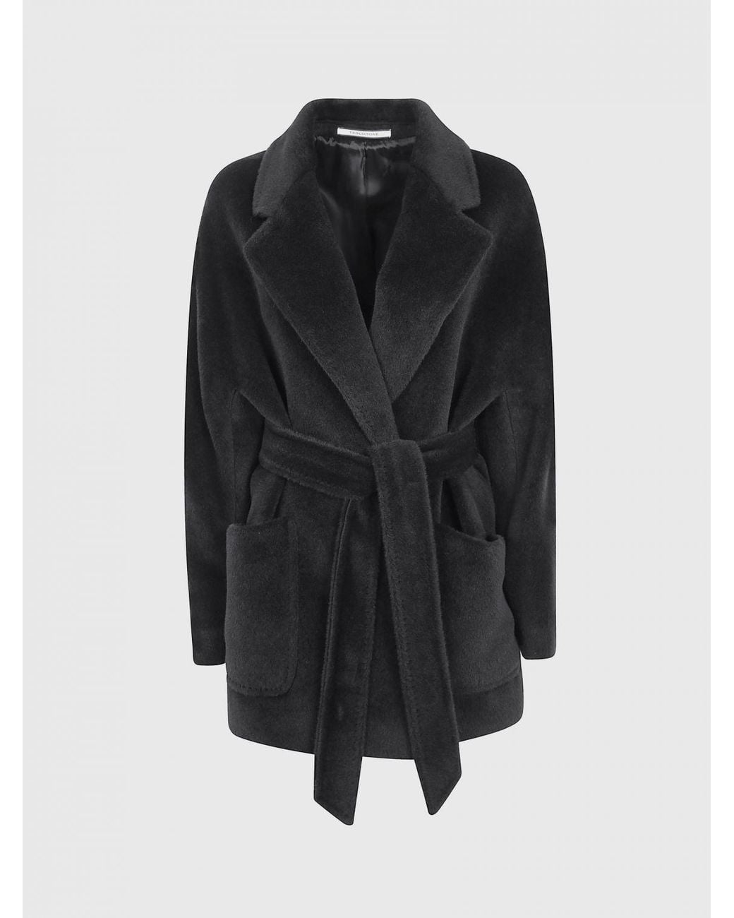 Tagliatore Black Short Alpaca Wool Robe Coat With Belt
