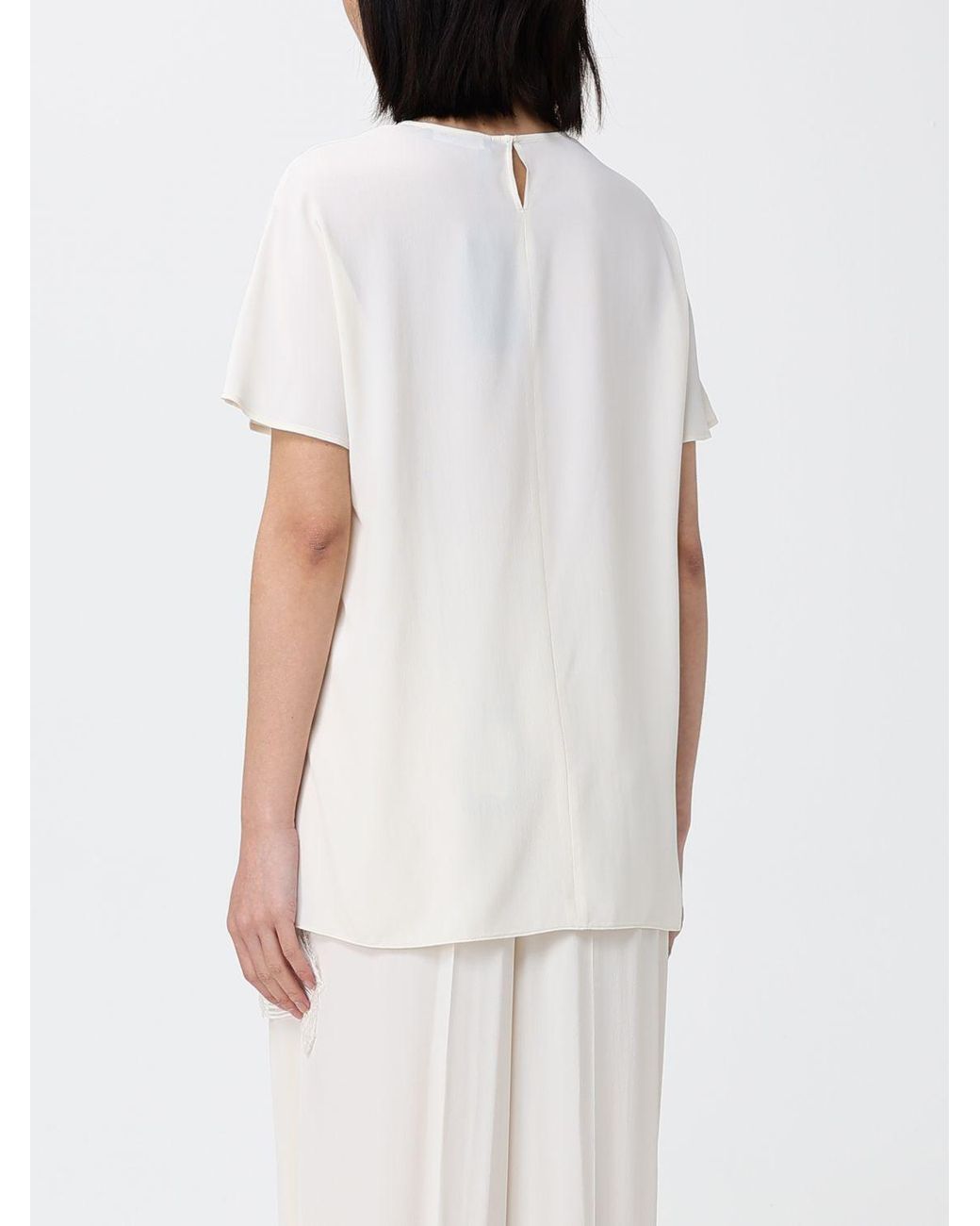 Fabiana Filippi White Silk Blend Crew-Neck Blouse With Lace Inserts