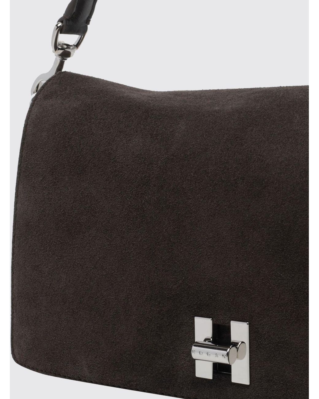 Hogan Black H-Turn Suede Shoulder Bag With Turn-Lock Closure
