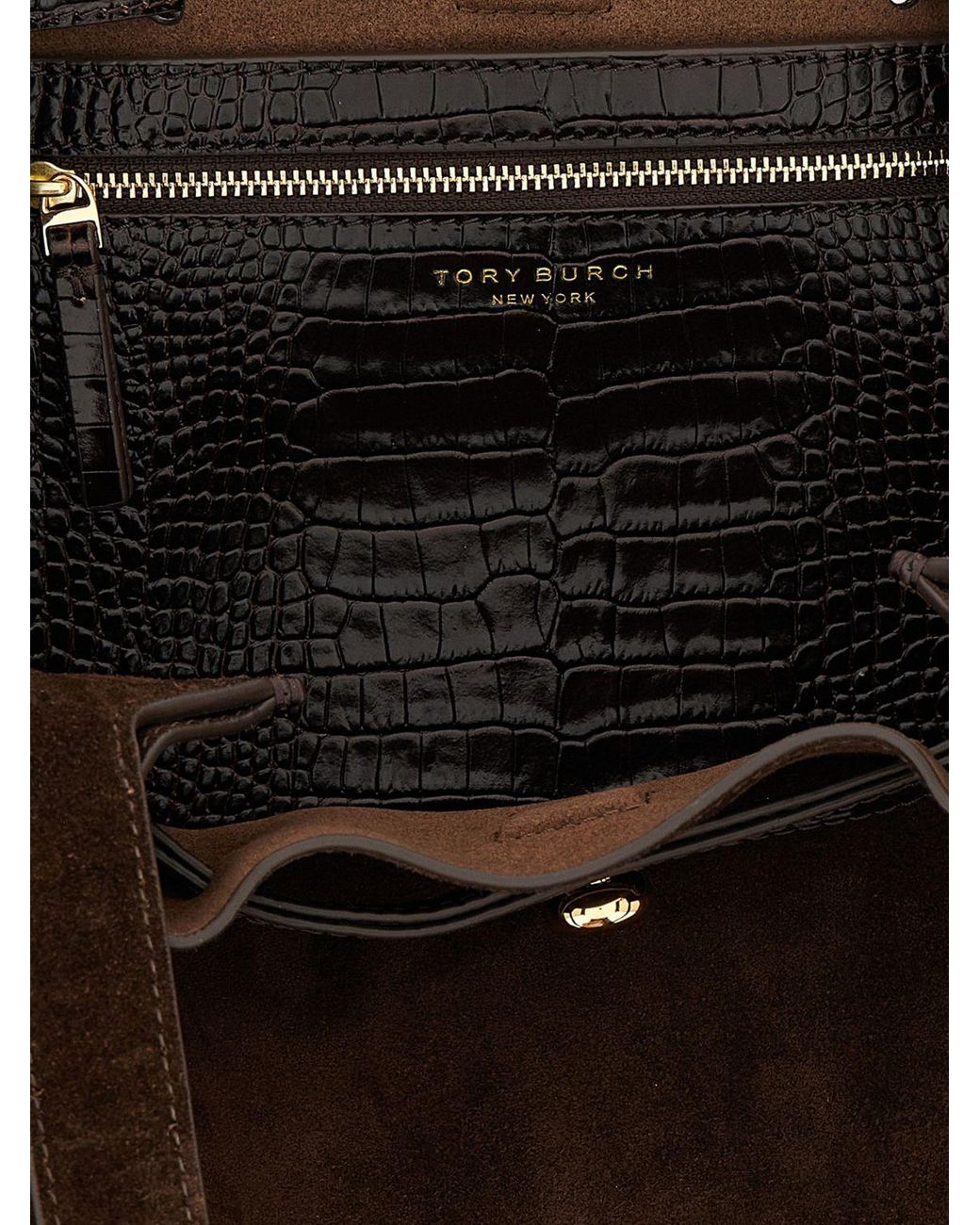 Tory Burch Brown Romy Leather And Suede Shoulder Bag With Double T Logo