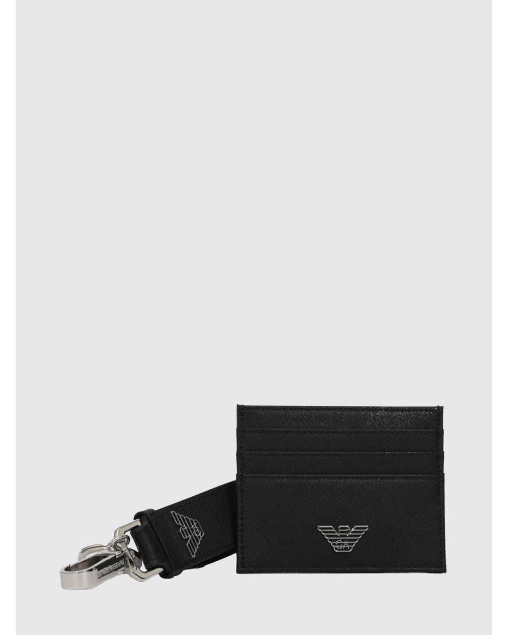 Emporio Armani White Faux Leather Card Holder And Keychain Gift Set for men