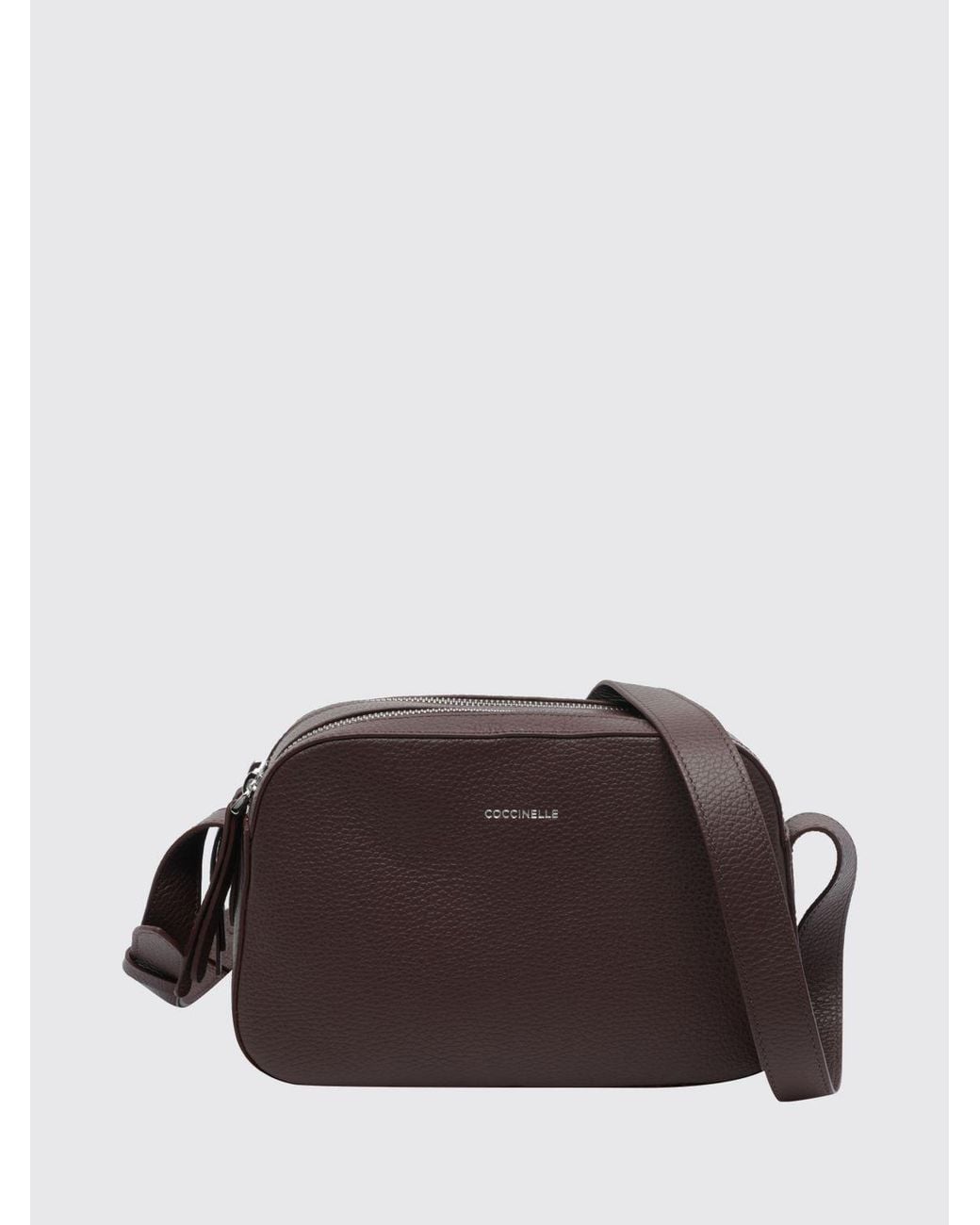 Coccinelle Brown Small Grained Leather Crossbody Bag With Zip And Laminated Logo