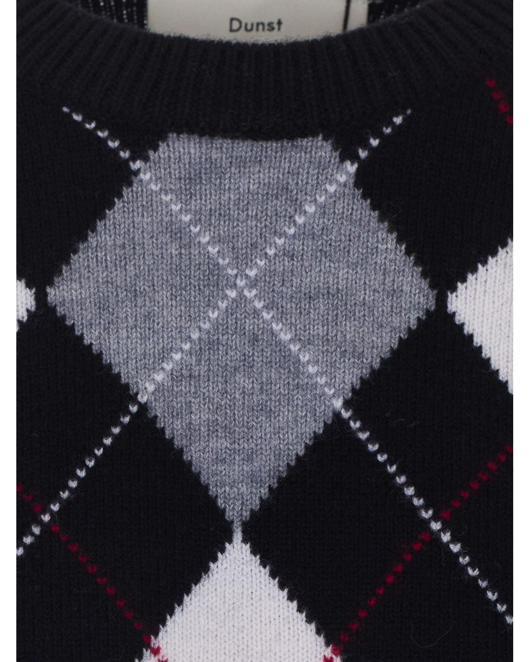 DUNST Blue Pure Wool Argyle Crewneck Jumper for men