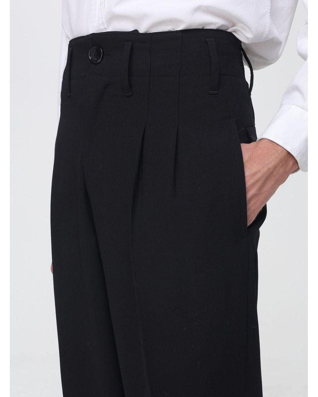 AMI Black Mid-Rise Pleated Wool Wide-Leg Tailored Trousers for men
